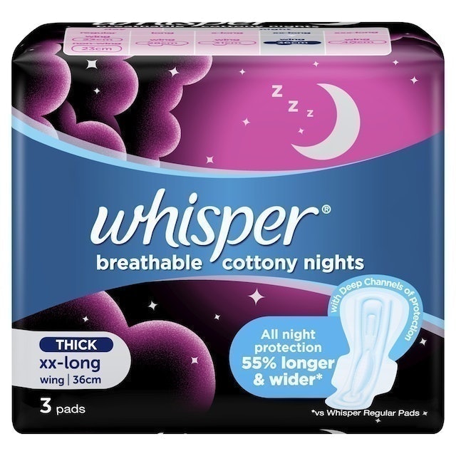 Whisper Breathable Cotton Overnight Sanitary Pads 1