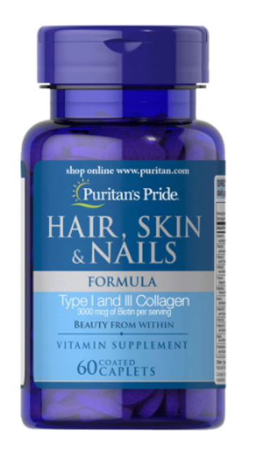 Puritan's Pride Hair Skin Nails Formula 60 Caplets with Biotin Collagen 1