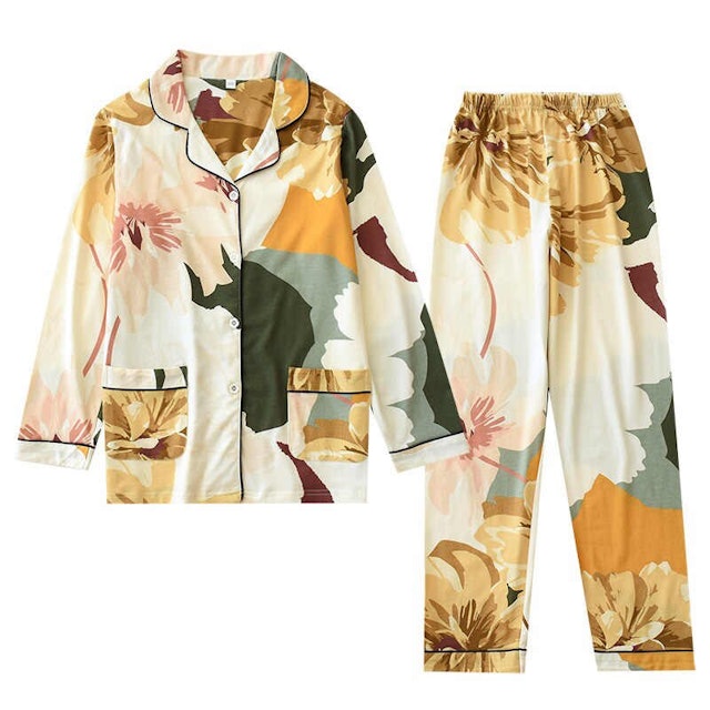 Hello Lady Women Long Sleeve Nightwear Autumn 100% Cotton Knitted Pajama Set  1